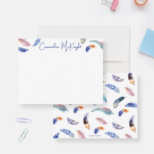 Ensemble de papeterie personnalisé avec plumes pour femmes et adolescentes, ensemble de cartes de correspondance bohèmes personnalisées, cartes de remerciement avec plumes bohèmes, papier à lettres pour filles