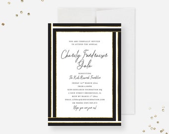 Black and Gold Invitation Card for Charity Fundraiser Gala, Fundraising Event Invites with Pattern Design, Elegant Business Event