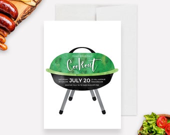 Cookout bbq Party Invitation Editable Template, Casual Backyard Barbecue Printable Digital Download, Summer Cookout Party Invite