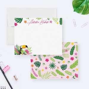 Carte de correspondance personnalisée toucan, cartes de remerciement à papeterie tropicale, ensemble de papeterie sur le thème tropical, cadeaux d'été pour les amoureux des tropiques