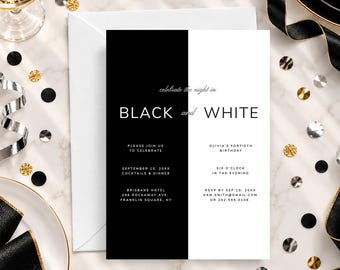 Black and White Party Invitation Template Editable Formal Birthday and Corporate Event Invite