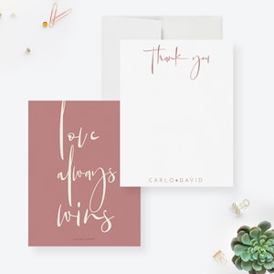 L'amour gagne toujours, Cartes de remerciement pour mariage personnalisées, Remerciements minimalistes pour couple, Cartes de mariage pour deux mariés, Fierté d'un couple gay