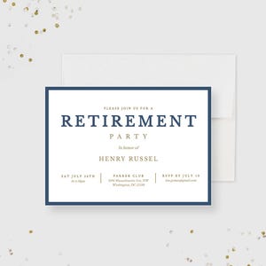 Modèle modifiable d'Invitation à la fête de la retraite, retraite, téléchargement numérique imprimable, enseignante, infirmière, armée, cartes de retraite