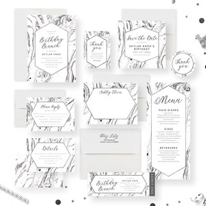 Birthday Brunch Invitation Card with Marble Design, Minimalistic Invites for Birthday Dinner Party, Adult Birthday Bash Invites