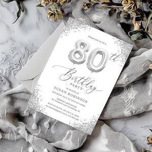 80th Birthday Party Invitation Template, Eightieth Birthday Balloon Printable Digital Download, 80th Business Wedding Anniversary