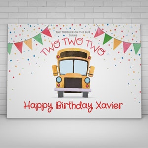 Wheels on the Bus 2nd Birthday Banner Template, School Bus Party Editable Template, Second Birthday Bus Sign Printable Banner 60 x 36 Inches
