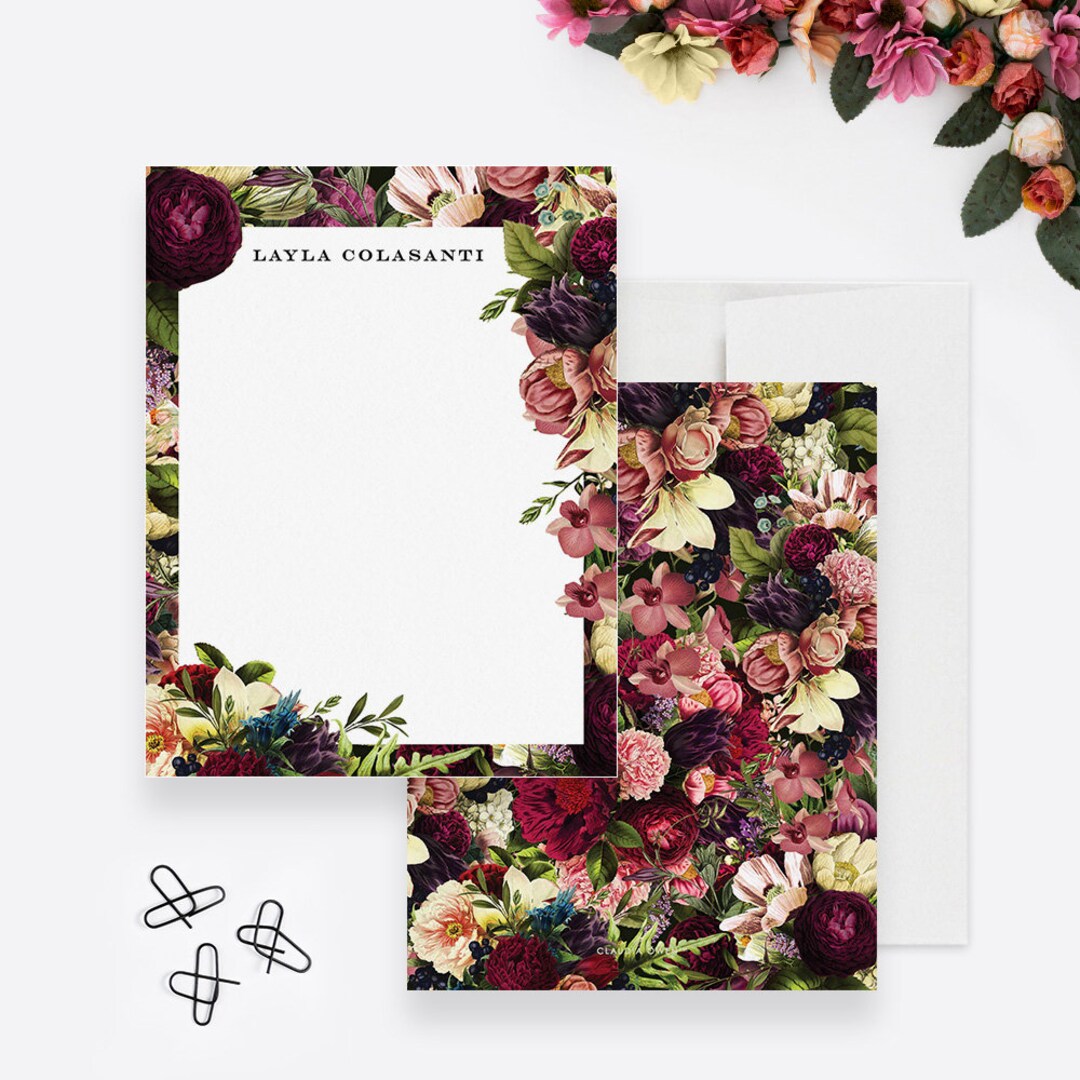 Floral Stationery Set for Women, Vintage Flowers Personalized Note Card ...