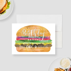 Burger Birthday Party Invitation Editable Template, Barbecue Party Printable Digital Download, Hamburger Cookout BBQ Party Invites
