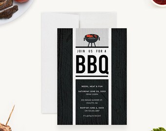 BBQ Party Invitation Card, Summer Barbeque Birthday Invitations, Backyard BBQ Invites for House Party, Grill and Chill Outdoor Mens Party