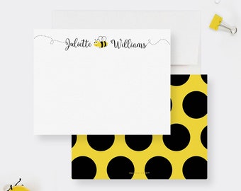 Bee Flat Stationery Set Bumble Bee Note Card, Personalized Kids Stationary, Bee Birthday Thank You Notes Gift For Children