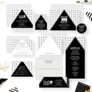 Time to Party Invitation Card with Geometric Design, 15th 16th 17th 18th 19th Teen Birthday Invitation, Black and White Invites for Teens