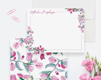 Bougainvillea Personalized Note Card Set For Women, Flower Plant Card Floral Unique Stationery, Feminine Pink Flowers Girl Gift for Her