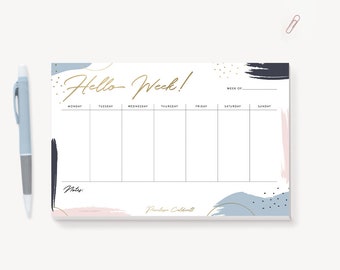 Weekly Planner Notepad, Office Desk Planner Organizer, Modern Weekly To Do List Planner  for Women, Hello Week