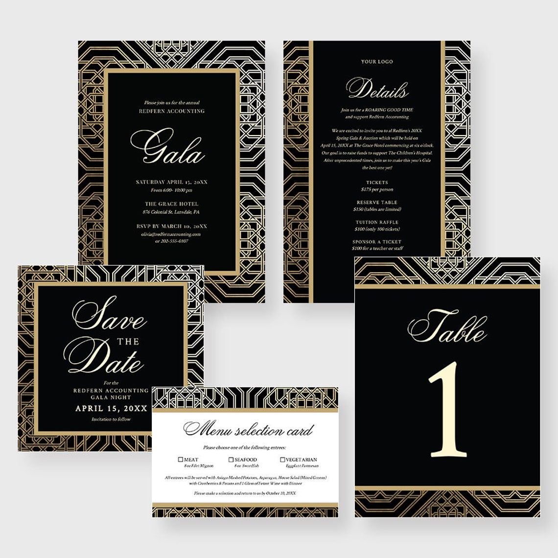 Gala Party Invitation, Menu Selection Card Editable Template, Insert ...