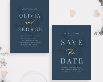 Elegant Wedding Invitation Suite Template, Save the Date Editable Card, Classic Wedding Invite Printable Digital File, Vintage Style Wedding