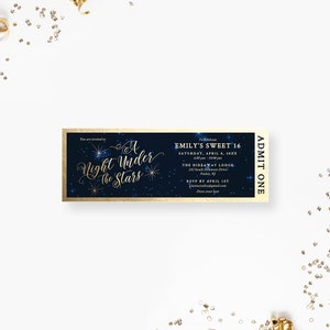 Eine Nacht unter den Sternen Ticket Digitaler Download, Elegante Sweet 16 Ticket-Einladung, Celestial Quinceanera Printable Admit One Ticket