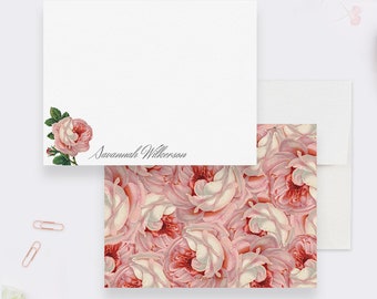 Personalized Womens Floral Stationery, Rose Thank You Note Card Set with Envelopes, Custom Stationary for Women, Name Stationery Notecards