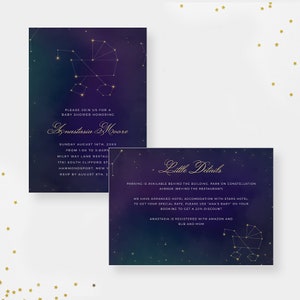 Hemelse thema baby shower uitnodiging digitale download, gepersonaliseerde Galaxy baby shower uitnodigingen, Starry Night Sky kinderwagen sterrenbeeld