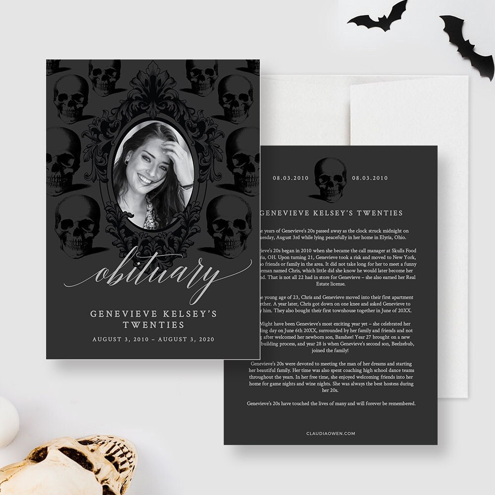 Death to Your 20s Obituary Edit Yourself Template, Obituary Program  Editable Digital Download, Death To My 20s 20th Death Birthday Party Inside Death Anniversary Cards Templates
