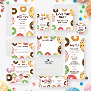 Donut Birthday Invitation for Kids, Donut Party Invites for 1st 2nd 3rd 4th 5th 6th 7th 8th Birthday Celebration, Sweet One Birthday