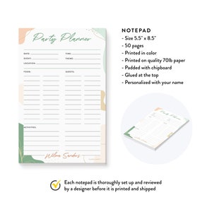 Birthday Party Planner Notepad, Personalized Event Planning Pad, Party ...