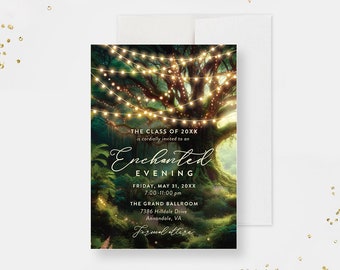 Enchanted Forest Prom Night Party Invitation Card, Classy Enchanted Evening with Fairy Lights, School Prom Night Invites