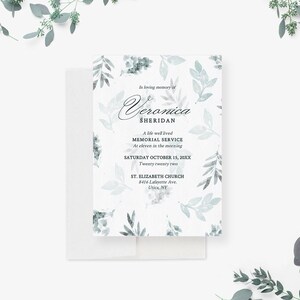 Sjabloon voor bloemenbegrafenisprogramma, in Loving Memory nodigt, herdenkingsdienst doodsbrief digitale download, uitnodiging viering van het leven
