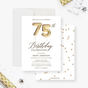 75th Birthday Party Invitation Template, 75th Birthday Balloon ...