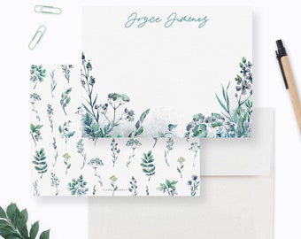 Plant Lover Personal Stationery Botanical Custom Notecard Greenery Stationery For Women Card Envelope Set, Green Leaves Nature Lover Gift