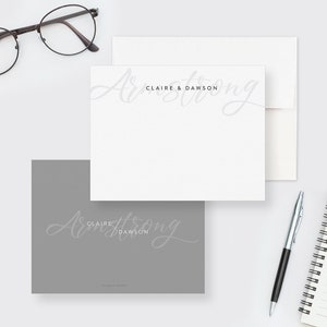 Cartes de correspondance avec enveloppes, ensemble de papeterie personnalisé pour couple, cartes de remerciement de mariage, cadeau personnalisé pour jeunes mariés, papeterie monogramme
