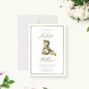 Floral Ampersand Wedding Printed Invitations, Romantic Spring Summer Garden Wedding, Bridal Shower Invites, Engagement Party Invitations