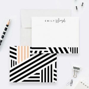 Ensemble de papeterie géométrique, cartes de correspondance de bureau personnelles, cartes de remerciement monochromes, cadeau personnalisé pour elle, ensemble de papeterie de bureau pour homme