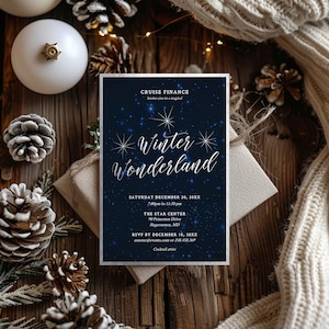 Sjabloon Winter Wonderland-feestuitnodiging, winter zakelijk evenement digitale download, winter verjaardagsuitnodigingen, winter bedrijfsfeestkaarten