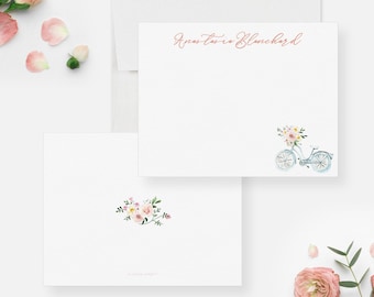 Floral Bicycle Note Card, Personalized Bike with Flowers Cute Stationary Set, Cyclist Thank You Cards, Bike Lover Cycling Gifts Cards