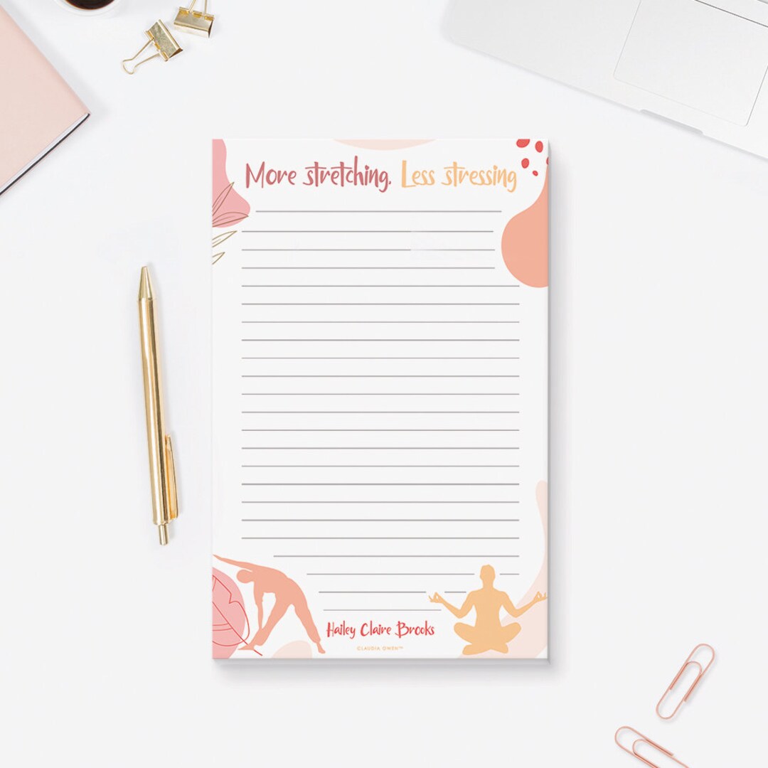 More Stretching Less Stressing Notepad, Custom Meditation Gifts for ...