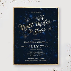 Sweet 16 Teen Birthday Printable Party Invitation Under the Stars, Sweet Sixteen Starry Night Sky, Quinceanera Party Invitation