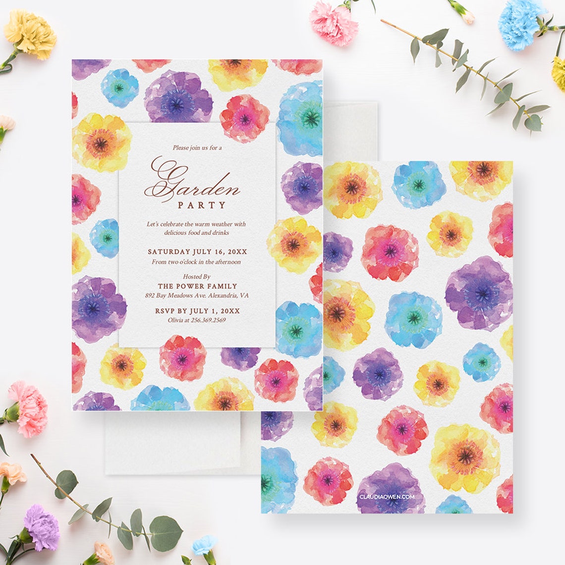 Flower Birthday Party Invitation Template Floral Bridal Etsy
