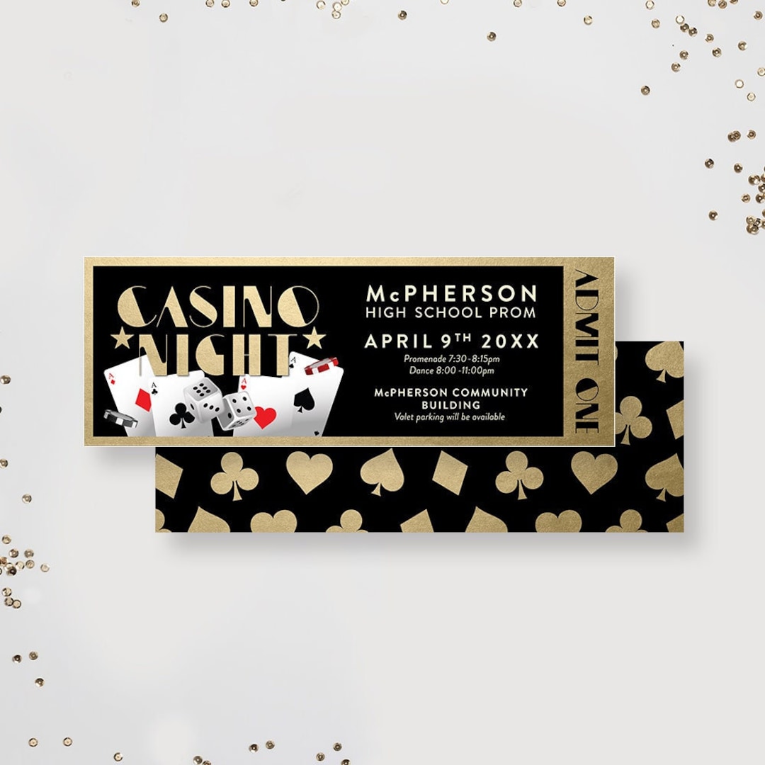Casino Night Prom Printed Ticket Invitation, Poker Event Ticket Invites