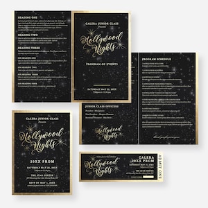Hollywood Nights Einladungsset, Starry Night Prom Ticket und Programm, Junior Senior School Abschlussball digitaler Download, Event-Programm-Karte