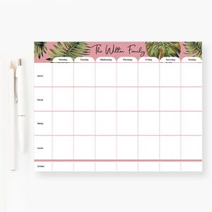 Personalized Family Weekly Planner Editable Template, To Do List Digital Download, Tropical Kitchen Schedule Organiser, Family Calendar