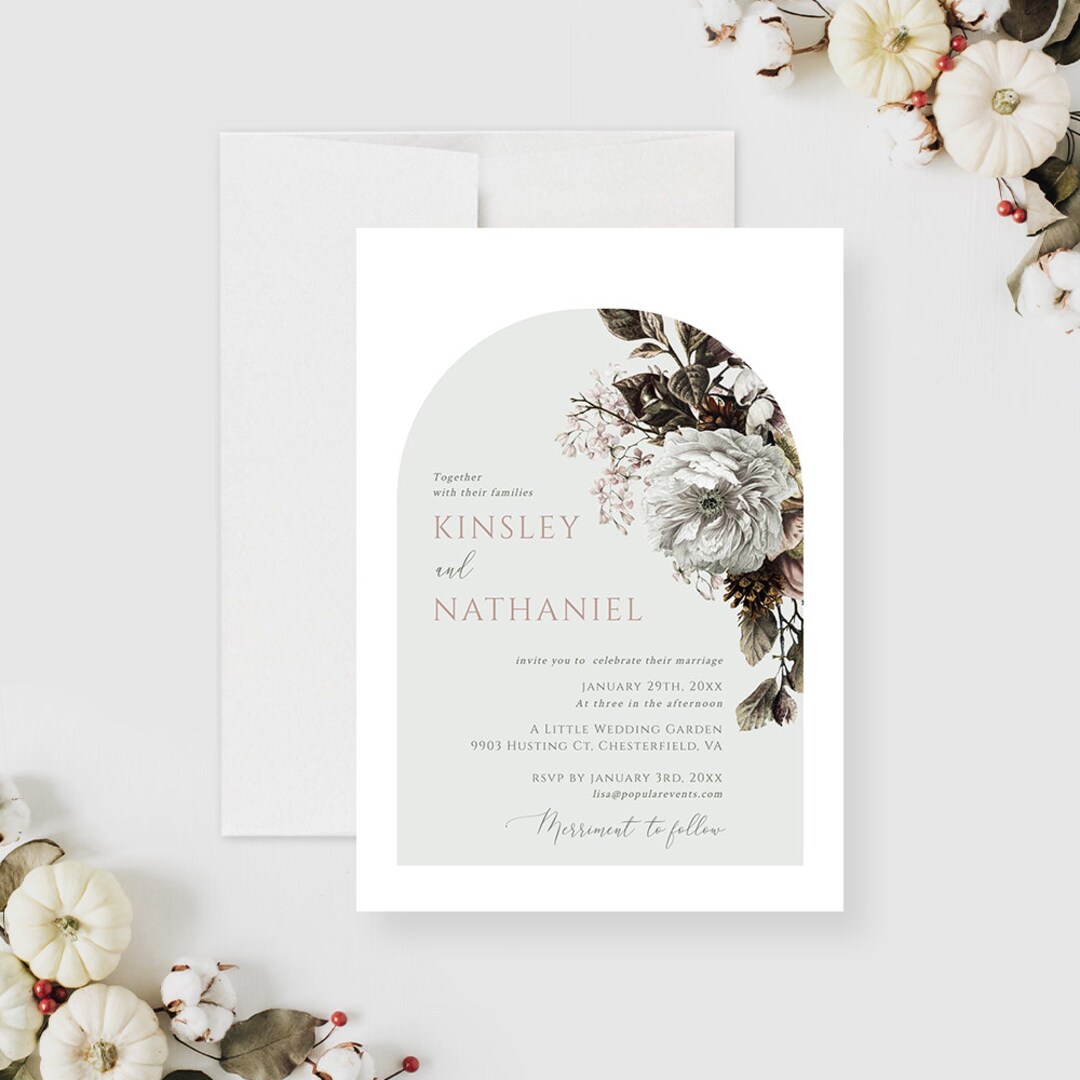 White Wedding Invitation, Floral Bridal Brunch Shower Invites ...