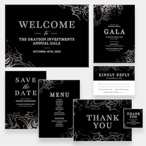 Modèle modifiable d'invitation de gala, réservez la date pour vous remercier en téléchargement numérique, événement d'entreprise fête de bureau d'entreprise imprimable