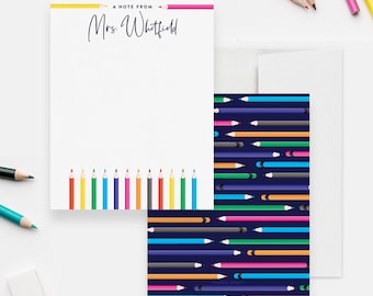 Pencil Note Cards Personalized Pencil Stationary, Teacher Note Cards Custom Teacher Gift Note Card Set, Thank You Teacher Appreciation