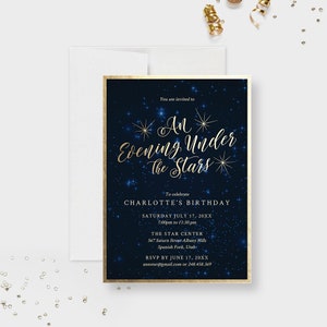 An Evening Under the Stars Birthday Party Invitation, Starry Night Invite Digital Download, Sweet 16 Celestial Party Invitation Template