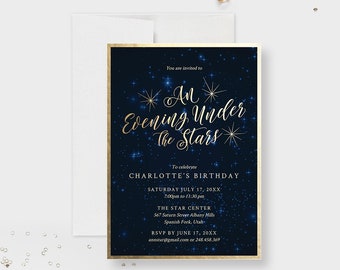 An Evening Under the Stars Birthday Party Invitation, Starry Night Invite Digital Download, Sweet 16 Celestial Party Invitation Template