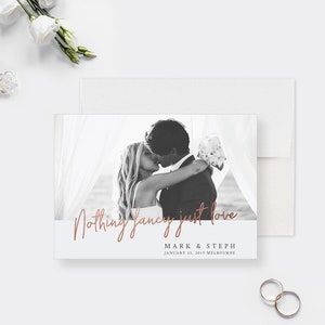 Nothing Fancy Just Love Elopement Announcement Editable Template, Photo Wedding Card Instant Digital Download, Just Married Newlyweds