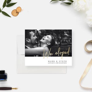 Wedding Announcement Cards with Photo We Eloped Custom Announcement Elopement Cards Just Married Bride and Groom Stationery Card