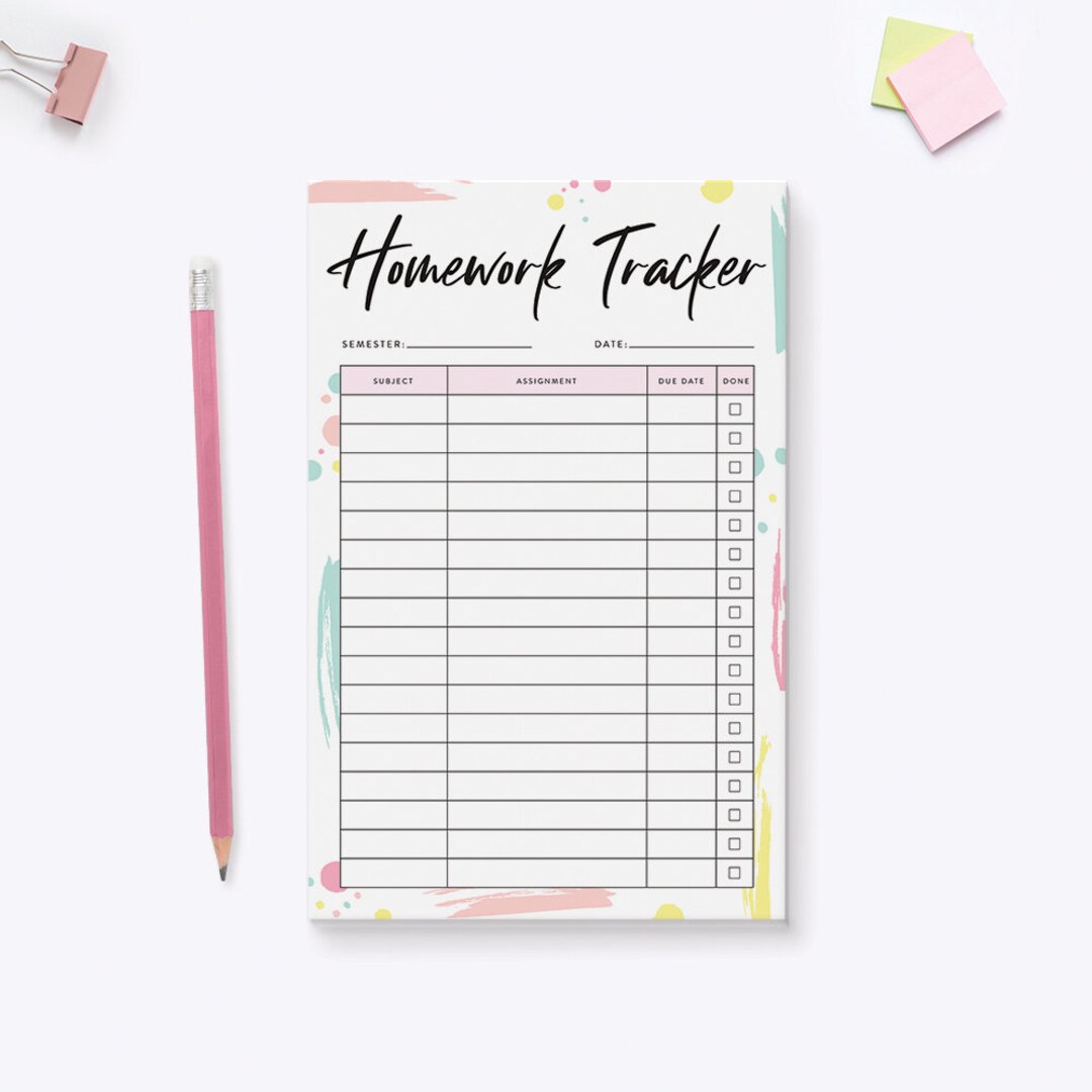 Homework School Tracker Notepad Assignment Tracker Pad - Etsy