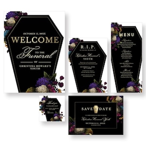 Ensemble de modèles d'invitation à une fête de jeunesse RIP, lot de téléchargement numérique cercueil mort de mes 20 ans 30 40 40 ans, funérailles pour mes 20 ans, ensemble d'invitation RIP