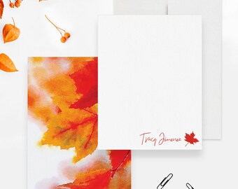 Fall Personalized Note Card, Maple Leaves Stationery, Nature Stationary, Office Desk Stationery Set, Custom Thanksgiving Note Card